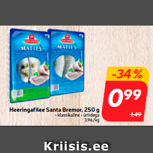 Allahindlus - Heeringafilee Santa Bremor, 250 g