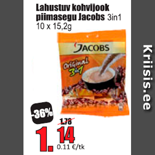 Allahindlus - Lahustuv kohvijook piimasegu Jacobs