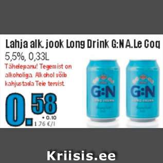 Allahindlus - Lahja alk. jook Long Drink G:N A.Le Coq