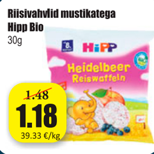 Allahindlus - Riisivahvlid mustikatega Hipp Bio 30 g