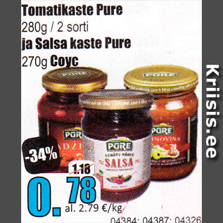 Allahindlus - Tomatikaste Pure 280 g / 2 sorti ja Salsa kaste Pure 270 g