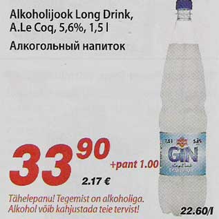 Allahindlus - Alkoholijook Long Drink, A.Le Coq