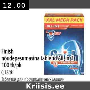 Allahindlus - Finish nõudереsumаsinа tabletid All-in-1 100 tk/pk