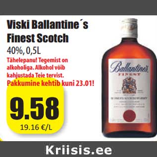 Allahindlus - Viski Ballantine´s Finest Scotch 40%, 0,5L