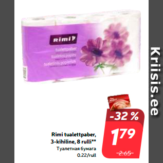 Allahindlus - Rimi tualettpaber, 3-kihiline, 8 rulli**