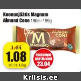 Allahindlus - Koonusjäätis Magnum Almond Cone