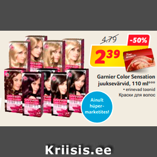 Allahindlus - Garnier Color Sensation juuksevärvid, 110 ml***
