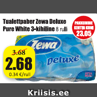 Allahindlus - Tualettpaber Zewa Deluxe Pure White 3-kihiline