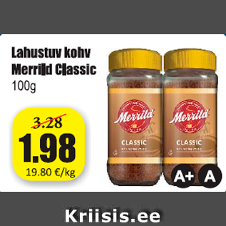 Allahindlus - Lahustuv kohv Merrild Classic 100 g