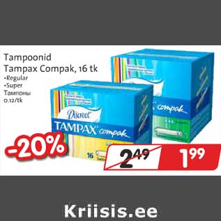 Allahindlus - Tampoonid Tampax Compak,