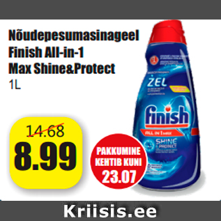 Allahindlus - Nõudepesumasinageel Finish All-in-1 Max Shine&Protect 1L