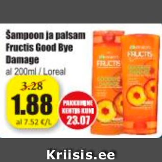 Allahindlus - Šampoon ja palsam Fructis Good Bye Damage