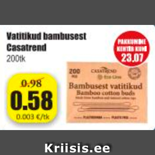 Allahindlus - Vatitikud bambusest Casatrend 200 tk