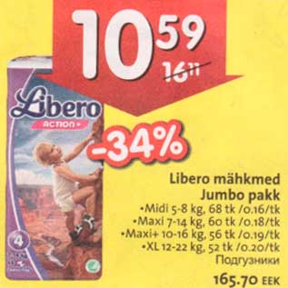 Allahindlus - Libero mähkmed Jumbo pakk