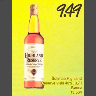 Allahindlus - Šotimaa Highland Reserve viski 40%,0,7 l