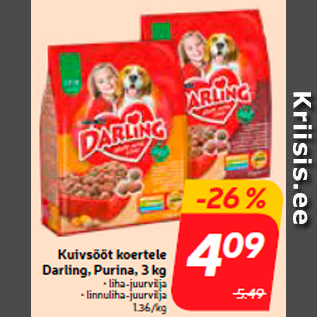 Allahindlus - Kuivsööt koertele Darling, Purina, 3 kg