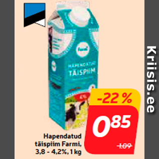 Allahindlus - Hapendatud täispiim Farmi, 3,8 - 4,2%, 1 kg