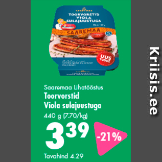 Allahindlus - Saaremaa Lihatööstus Toorvorstid Viola sulajuustuga 440 g