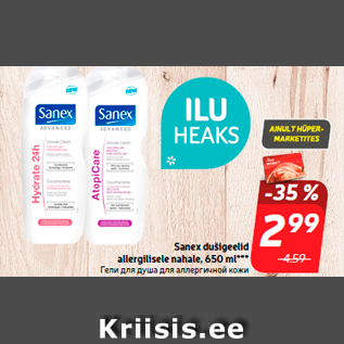 Allahindlus - Sanex dušigeelid allergilisele nahale, 650 ml***