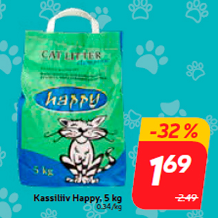 Скидка - Наполнитель для кошачьего туалета Happy, 5 кг