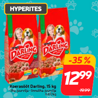 Allahindlus - Koerasööt Darling, 15 kg