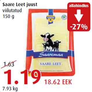 Allahindlus - Saare Leet juust viilutatud 150 g