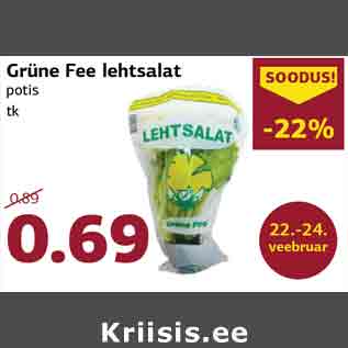Allahindlus - Grüne Fee lehtsalat potis tk