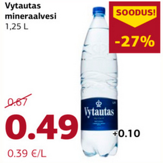 Allahindlus - Vytautas mineraalvesi 1,25 L