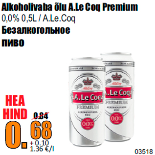 Allahindlus - Alkoholivaba õlu A.Le Coq Premium