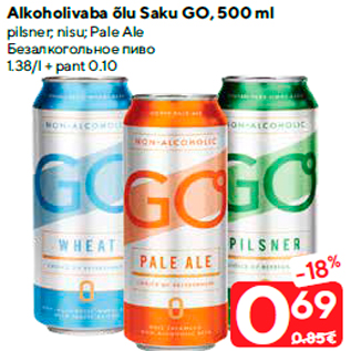 Allahindlus - Alkoholivaba õlu Saku GO, 500 ml