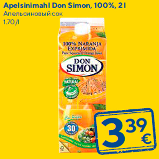 Allahindlus - Apelsinimahl Don Simon, 100%, 2 l