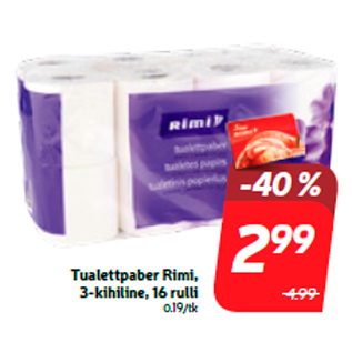 Allahindlus - Tualettpaber Rimi, 3-kihiline, 16 rulli