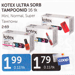 Allahindlus - KOTEX ULTRA SORB TAMPOONID 16 tk