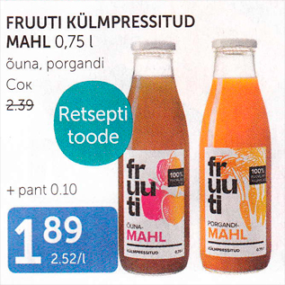 Allahindlus - FRUUTI KÜLMPRESSITUD MAHL 0,75 L