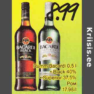 Allahindlus - Rumm Bacardi 0,5 l