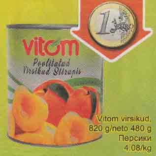 Allahindlus - Vitom virsikud, 820 g/neto 480 g