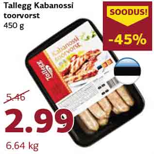 Allahindlus - Tallegg Kabanossi toorvorst 450 g