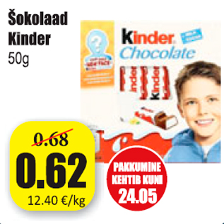 Allahindlus - Šokolaad Kinder 50 g