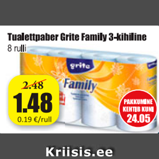 Allahindlus - Tualettpaber Grite family 3-kihiline