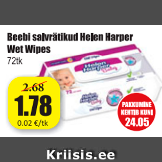 Allahindlus - Beebi salvrätikud Helen Harper Wet Wipes 72 tk