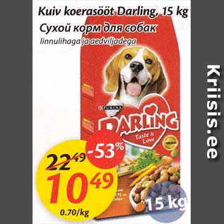 Allahindlus - Kuiv koerasööt Darling, 15 kg