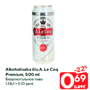 Allahindlus - Alkoholivaba õlu A. Le Coq Premium, 500 ml