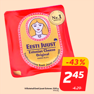 Скидка - Нарезанный эстонский сыр Estover, 500 г