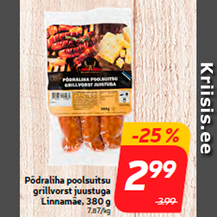 Allahindlus - Põdraliha poolsuitsu grillvorst juustuga Linnamäe, 380 g