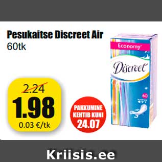 Allahindlus - Pesukaitse Discreet Air 60tk