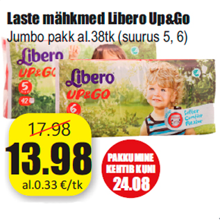 Allahindlus - Laste mähkmed Libero Up&Go