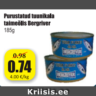 Allahindlus - Purustatud tuunikala taimeülis Bergriver 185 g