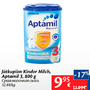 Allahindlus - Jätkupiim Kinder Milch, Aptamil 3, 800 g