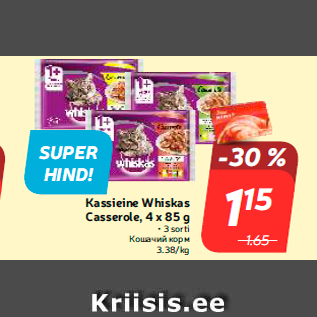 Allahindlus - Kassieine Whiskas Casserole, 4 x 85 g