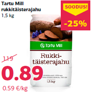 Allahindlus - Tartu Mill rukkitäisterajahu 1,5 kg